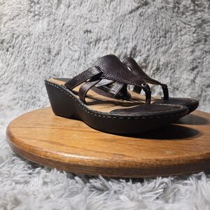 BOC Wedge Sandals Women Size 8/39 Brown Leather SlingBack Thongs WInter Discount
